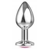 Большая серебристая анальная пробка Diamond Pink Sparkle Large с розовым кристаллом - 8 см. - Lola Games - купить с доставкой в Иваново