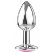 Малая серебристая анальная пробка Diamond Pink Sparkle Small с розовым кристаллом - 7 см. - Lola Games - купить с доставкой в Иваново