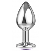 Большая серебристая анальная пробка Diamond Purple Sparkle Large с фиолетовым кристаллом - 8 см. - Lola Games - купить с доставкой в Иваново