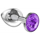 Большая серебристая анальная пробка Diamond Purple Sparkle Large с фиолетовым кристаллом - 8 см. - Lola Games - купить с доставкой в Иваново