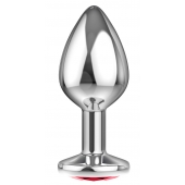 Большая серебристая анальная пробка Diamond Red Sparkle Large с красным кристаллом - 8 см. - Lola Games - купить с доставкой в Иваново