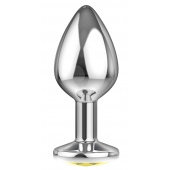 Большая серебристая анальная пробка Diamond Yellow Sparkle Large с жёлтым кристаллом - 8 см. - Lola Games - купить с доставкой в Иваново
