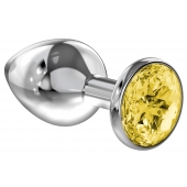 Большая серебристая анальная пробка Diamond Yellow Sparkle Large с жёлтым кристаллом - 8 см. - Lola Games - купить с доставкой в Иваново