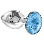 Малая серебристая анальная пробка Diamond Light blue Sparkle Small с голубым кристаллом - 7 см. - Lola Games - купить с доставкой в Иваново