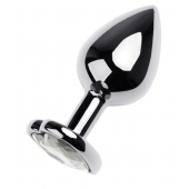 Серебристая анальная пробка с прозрачным кристаллом-сердцем - 8 см. - ToyFa - купить с доставкой в Иваново