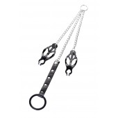 Черно-серебристые зажимы для сосков с кольцом для пениса TOYFA Metal - ToyFa - купить с доставкой в Иваново