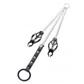 Черно-серебристые зажимы для сосков с кольцом для пениса TOYFA Metal - ToyFa - купить с доставкой в Иваново