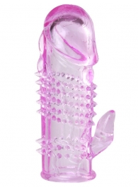 Розовая  гелевая насадка с клиторальным отростком - 13,5 см. - Toyfa Basic - в Иваново купить с доставкой
