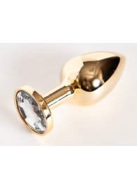 Золотистая маленькая анальная втулка с прозрачным кристаллом - 6 см. - ToyFa - купить с доставкой в Иваново