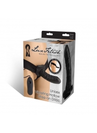 Чёрный полый страпон с вибрацией Unisex Vibrating Hollow Strap-On - 14 см. - Lux Fetish - купить с доставкой в Иваново