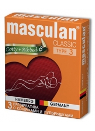 Розовые презервативы Masculan Classic Dotty+Ribbed с колечками и пупырышками - 3 шт. - Masculan - купить с доставкой в Иваново