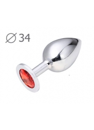 Коническая серебристая анальная втулка с красным кристаллом - 8,2 см. - Anal Jewelry Plug - купить с доставкой в Иваново