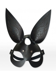 Чёрная кожаная маска с длинными ушками и эффектом тату - Sitabella - купить с доставкой в Иваново