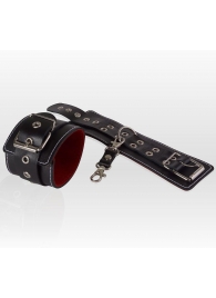 Чёрные кожаные наручники с контрастной строчкой и красной изнанкой - Sitabella - купить с доставкой в Иваново