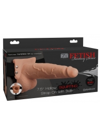 Телесный полый страпон с имитацией эякуляции 7.5  Hollow Squirting Strap-On with Balls Flesh - 21,6 см. - Pipedream - купить с доставкой в Иваново