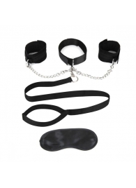 Чёрный ошейник с наручниками и поводком Collar Cuffs   Leash Set - Lux Fetish - купить с доставкой в Иваново