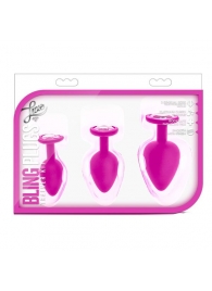 Набор розовых анальных пробок с прозрачным кристаллом-сердечком Bling Plugs Training Kit - Blush Novelties - купить с доставкой в Иваново