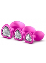 Набор розовых анальных пробок с прозрачным кристаллом-сердечком Bling Plugs Training Kit - Blush Novelties - купить с доставкой в Иваново