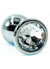 Серебристая коническая анальная втулка с прозрачным кристаллом - 8 см. - Kanikule - купить с доставкой #SOTBIT_REGIONS_UF_V_REGION_NAME#