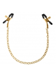 Чёрные с золотом зажимы на соски Gold Chain Nipple Clamps - Pipedream - купить с доставкой в Иваново
