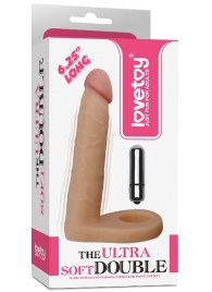 Телесная вибронасадка для двойного проникновения The Ultra Soft Double-Vibrating - 15,8 см. - Lovetoy - купить с доставкой в Иваново