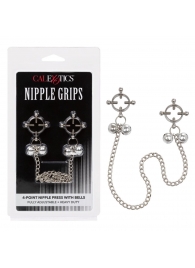 Металлические зажимы для сосков на цепочке Nipple Grips 4-Point Nipple Press with Bells - California Exotic Novelties - купить с доставкой в Иваново