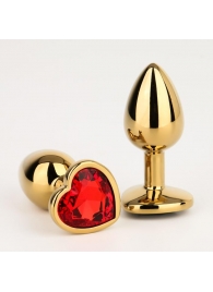 Золотистая анальная пробка с красным кристаллом в форме сердца - 7 см. - Сима-Ленд - купить с доставкой в Иваново