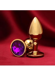 Золотистая анальная пробка с фиолетовым кристаллом - Сима-Ленд - купить с доставкой в Иваново