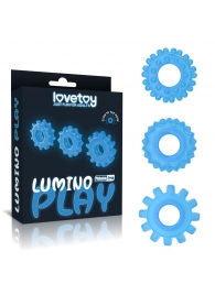 Набор из 3 голубых, светящихся в темноте эрекционных колец Lumino Play - Lovetoy - в Иваново купить с доставкой