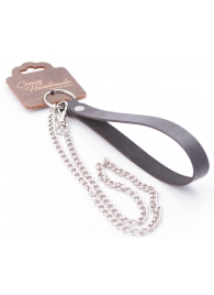 Серебристый металлический поводок с кожаной черной ручкой - 80 см. - Crazy Handmade - купить с доставкой в Иваново