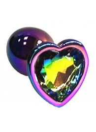 Анальная пробка цвета неохром с радужным кристаллом в форме сердца - 7 см. - Kanikule