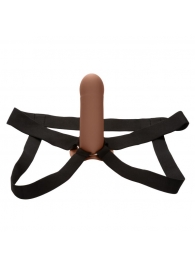 Коричневый фаллопротез из силикона Extension with Harness - 15,75 см. - California Exotic Novelties - купить с доставкой в Иваново