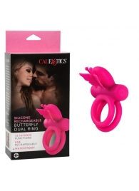 Розовое эрекционное виброкольцо Silicone Rechargeable Dual Butterfly Ring - California Exotic Novelties - в Иваново купить с доставкой