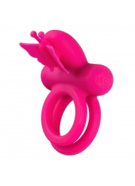 Розовое эрекционное виброкольцо Silicone Rechargeable Dual Butterfly Ring - California Exotic Novelties - в Иваново купить с доставкой