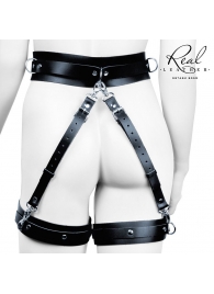 Черный кожаный пояс с гартерами - S-M - Notabu - купить с доставкой в Иваново