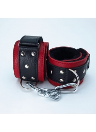 Красно-чёрные кожаные наручники с меховым подкладом - БДСМ Арсенал - купить с доставкой в Иваново