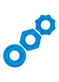 Комплект из трех голубых колец для эрекции 3-Pack Nuts   Bolts Stretch Cock Ring Set - BlueLine - в Иваново купить с доставкой