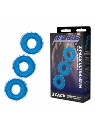 Комплект из трех голубых колец для эрекции 3-Pack Ultra-Stim Stretch Cock Rings - BlueLine - в Иваново купить с доставкой