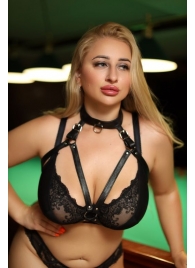 Черная кожаная сбруя с ошейником plus size из нежной кожи - БДСМ Арсенал - купить с доставкой в Иваново
