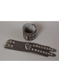 Широкие черные кожаные наручники без подкладки - Подиум - купить с доставкой в Иваново