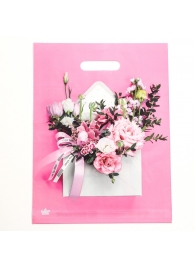 Розовый пакет с цветочным принтом и вырубной ручкой (40х31 см) - Сима-Ленд - купить с доставкой в Иваново