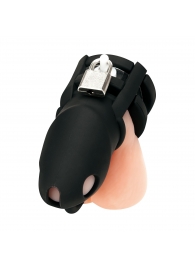 Черная клетка для пениса Silicone Small 2 in Cock Cage With Ball Divider - BlueLine - купить с доставкой в Иваново