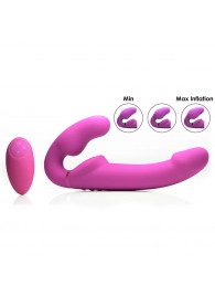 Розовый безремневой страпон с вибрацией и функцией расширения Inflatable Ergo-Fit Strapless Strap-On - XR Brands - купить с доставкой в Иваново