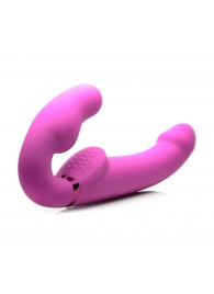 Розовый безремневой страпон с вибрацией и функцией расширения Inflatable Ergo-Fit Strapless Strap-On - XR Brands - купить с доставкой в Иваново