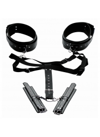 Черная бондажная система Acquire Easy Access Thigh Harness with Wrist Cuffs - XR Brands - купить с доставкой в Иваново