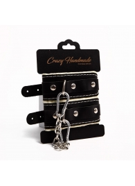 Черные скругленные наручники с мягкой бежевой подкладкой - Crazy Handmade - купить с доставкой в Иваново