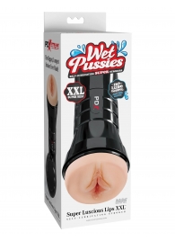 Телесный мастурбатор-вагина в черной колбе Super Luscious Lips XXL - Pipedream - в Иваново купить с доставкой
