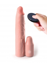 Телесная вибронасадка на член 3  Vibrating Mega X-tension with Remote - 22,9 см. - Pipedream - в Иваново купить с доставкой