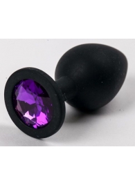 Черная силиконовая анальная пробка с фиолетовым стразом - 8,2 см. - 4sexdreaM - купить с доставкой в Иваново