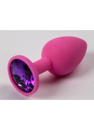 Розовая силиконовая анальная пробка с фиолетовым стразом - 7,1 см. - 4sexdreaM - купить с доставкой в Иваново